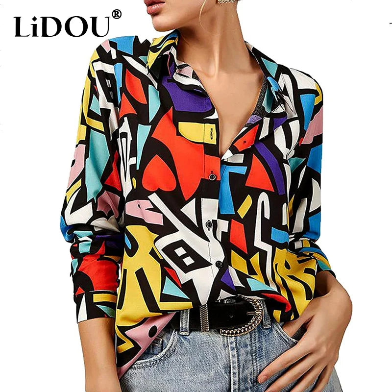 Spring Autumn Streetwear Casual Fashion Printing Blouse Female Long Sleeve Single Breasted Shirt Top Cardigan Women's Clothing Spring Autumn Streetwear Casual Fashion Printing Blouse Female Long Sleeve Single Breasted Shirt Top Cardigan Women's Clothing